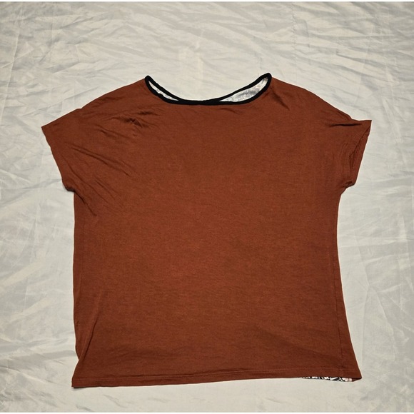 Zara‎ W/B Collection Womens Small Scarf Print Silky Feel Shirt Cap Sleeve Rust - Picture 6 of 7